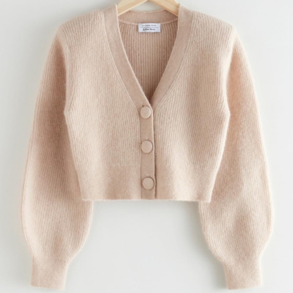 & Other Stories Padded Shoulder Alpaca Blend Cardigan in Beige
